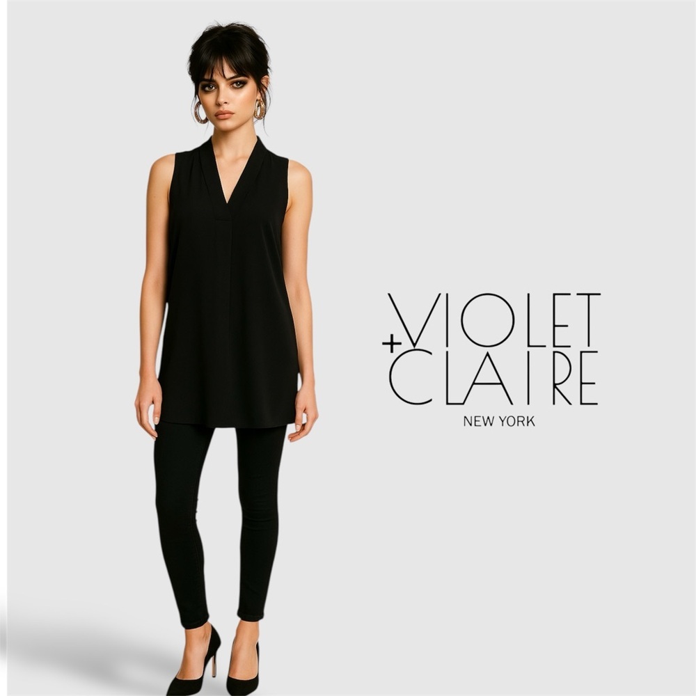 Violet + Claire Black Pleated V-Neck Sleeveless Tunic Shirt-Dress NWOT